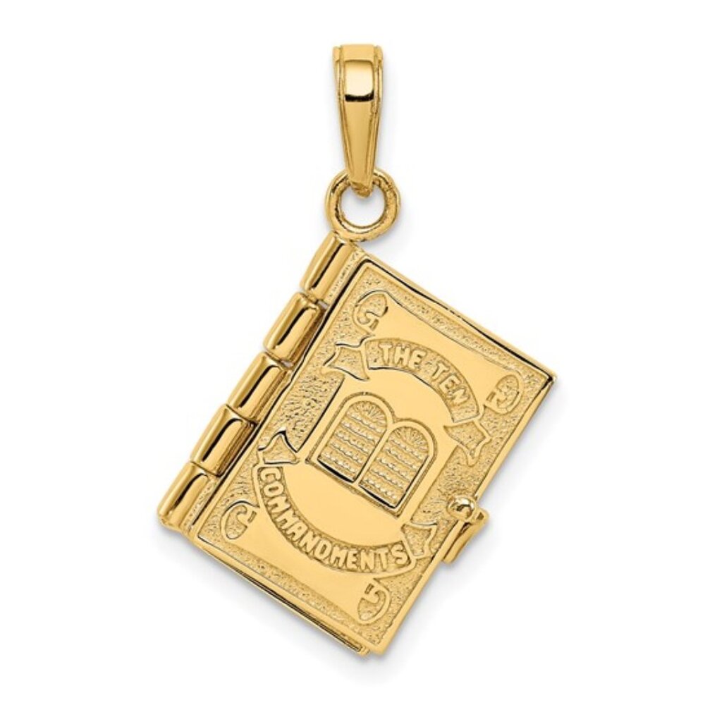 14k Yellow Gold Ten Commandments Book Charm w Pages Necklace Pendant Unisex